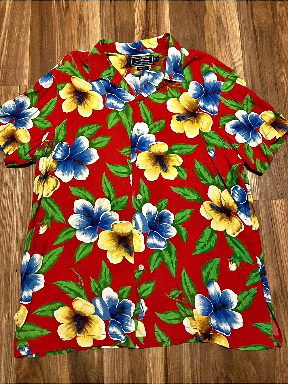 Polo Ralph Lauren Polo Sport Hawaiian Shirt Floral Rayon Shirt Red Blue XL Like